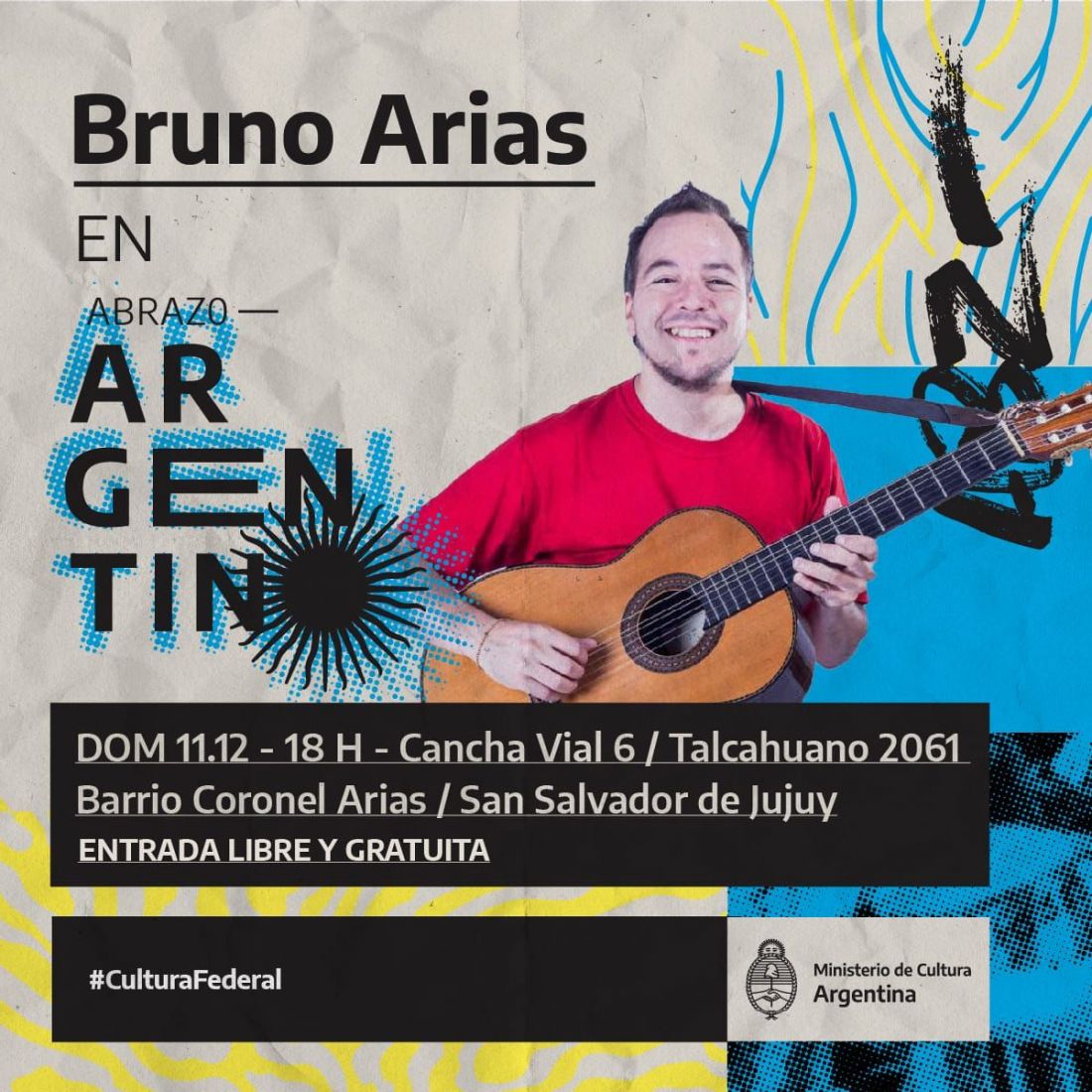 Hoy en el festival "Abrazo Argentino" estará Bruno Arias, Karicia y más artistas