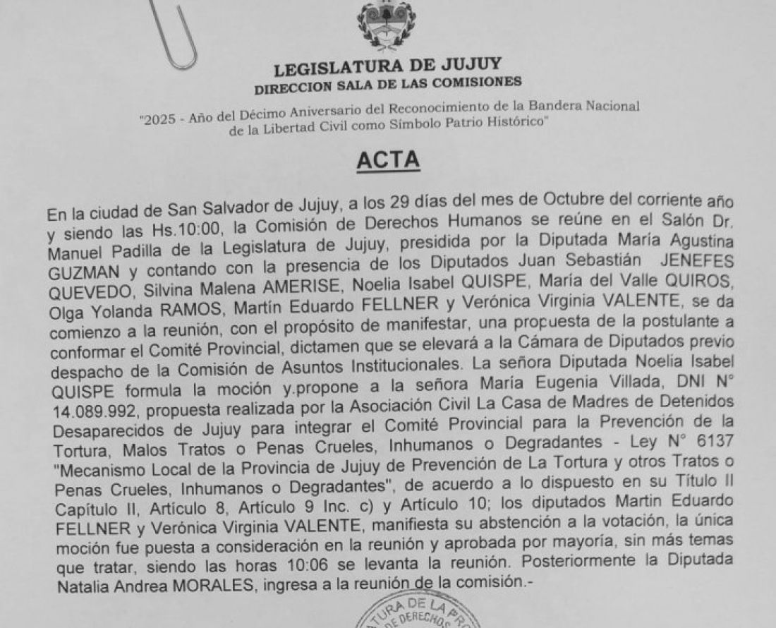 Acta de dictamen a favor de Villada